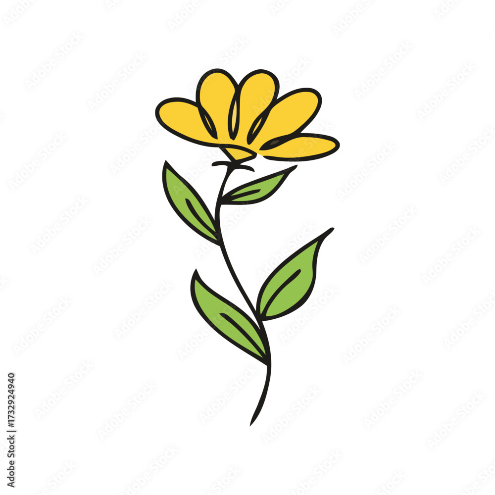 Obraz premium Elegant Wildflower Outline Vector Drawing with Thin Stem for Nature-Themed Wedding Invitations and Decor