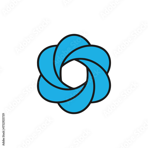 Circular Flower Outline Vector Logo Design in Blue for Minimalist Branding and Nature-Themed Identity