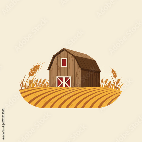 Rustic barn sits in a harvested wheat field
