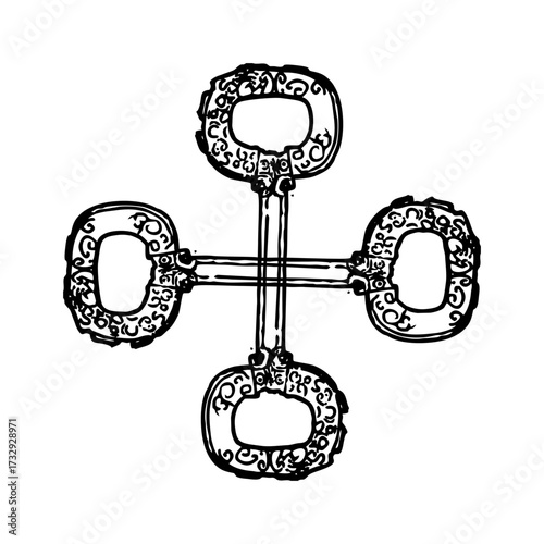 Vector set illustration of vintage antique key and door design symbol and old metal door knocker icon