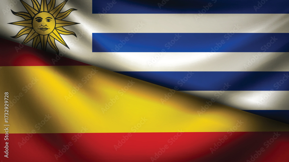Obraz premium Spain and uruguay flag fusion design