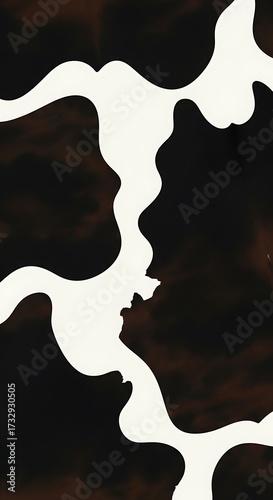 Abstract Faces on Cow Print Background.