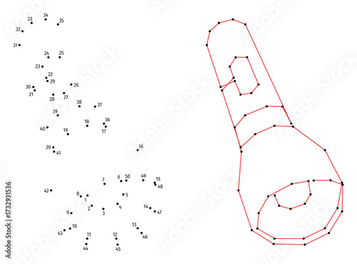 Electric flashlight. Connect the dots educational drawing game. Dot to dot by numbers puzzle. Google Font Fira Sans Condensed.