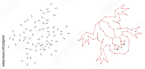 Frog. Top view. Connect the dots educational drawing game. Dot to dot by numbers puzzle. Google Font Fira Sans Condensed.