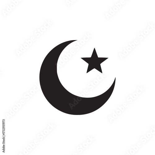 Vector art of crescent moon and star, a symbol of islam, representing faith, spirituality, and the islamic community in a simple and elegant design
