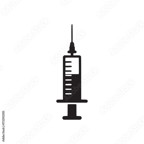 Illustration of a syringe, a medical instrument used to inject fluids into or withdraw them from the body, typically consisting of a needle attached to a hollow cylinder