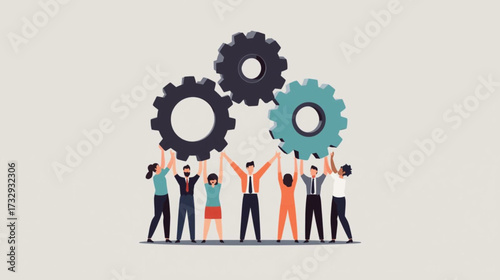 Business vector art of diverse team working together with gears