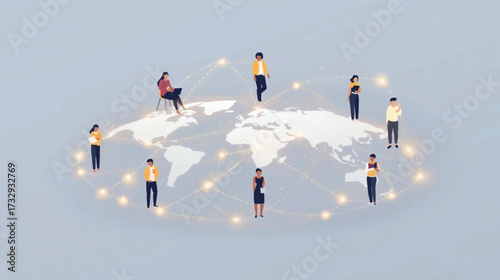 Business vector art of global network connecting diverse people across the world map