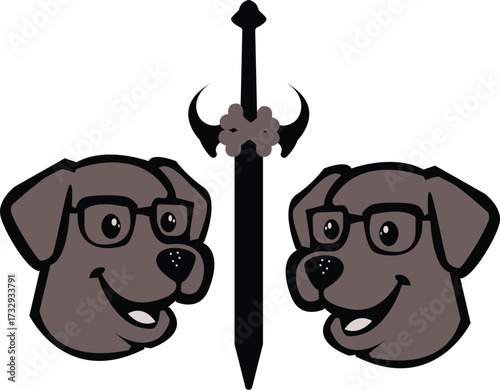 Two dogs lined up with sword bones
