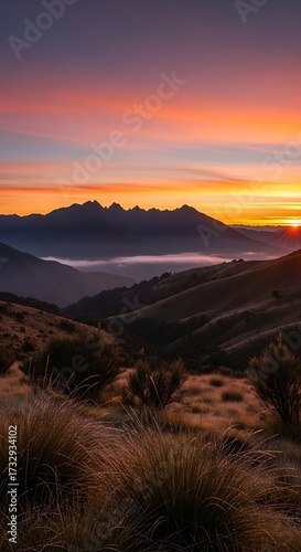Sunrise Mountain Landscape View.