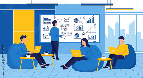 Business Team Analyzing Data in Modern Office