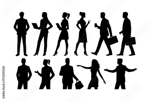 Business silhouette vector illustrations group and single person and high-quality group of man and woman also office, entrepreneur, and workplace black color design-13