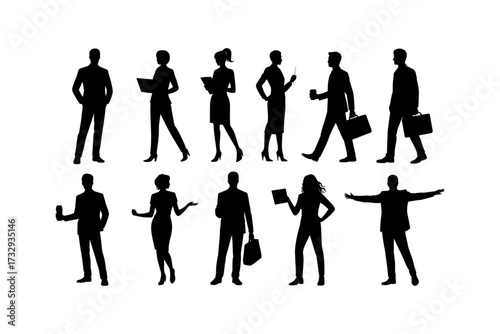 Business silhouette vector illustrations group and single person and high-quality group of man and woman also office, entrepreneur, and workplace black color design-17