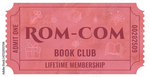 Canvastavla Rom-com book club ticket design with lifetime membership concept of publishing