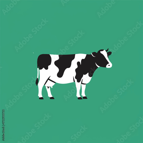 Black and white cow on a green background