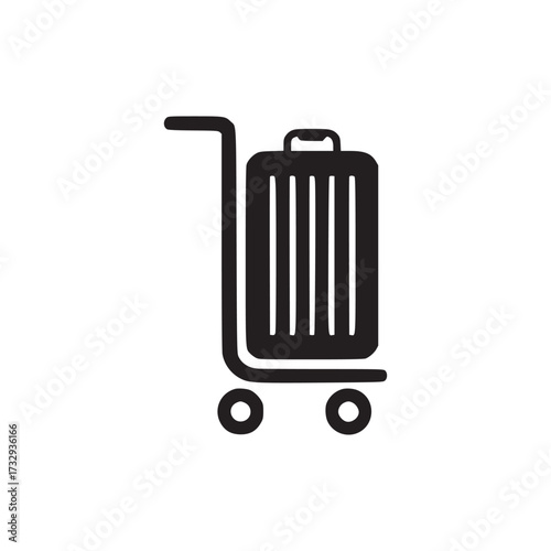 Illustration of a suitcase on a luggage cart symbolizes travel, vacation, or transportation of belongings simple design for easy recognition and use in various contexts