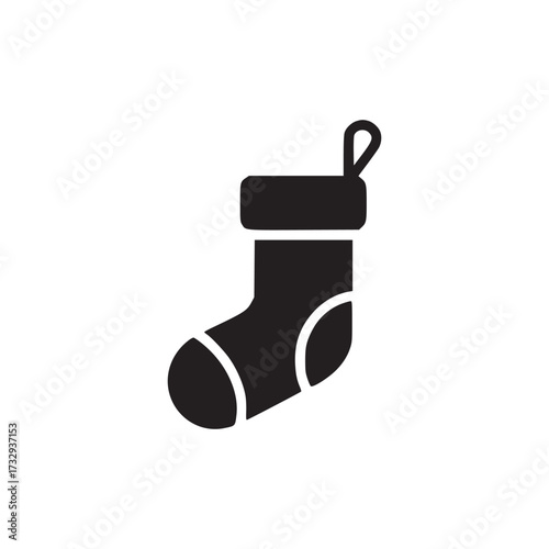 Vector art of a minimalist black christmas stocking icon, representing holiday traditions, gifts, and festive cheer, ideal for seasonal designs and decorations