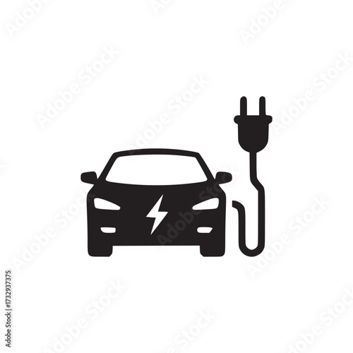 Vector art of a sleek black electric car icon, symbolizing sustainable transportation, ecofriendly technology, and the future of automotive innovation