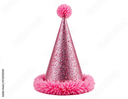 Glamorous Pink Party Hat with Sparkle and Fluffy Trim Decoration
