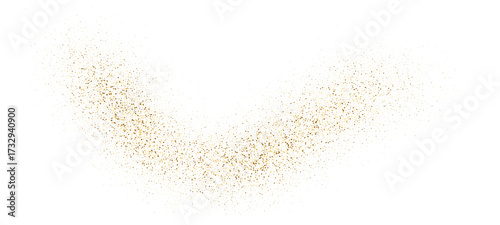 Dynamic dot spark shine liquid flow. Gold dust scattering with shimmer flying particles. Abstract gold glitter particle dust explosion. Vector element for holiday design, Christmas background