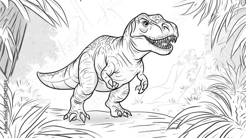 Wallpaper Mural Tyrannosaurus rex illustration in natural environment coloring page Torontodigital.ca