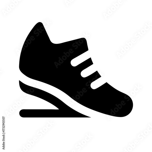 Sleek black sneaker icon symbolizing fitness movement and athletic performance for modern brands and active lifestyles