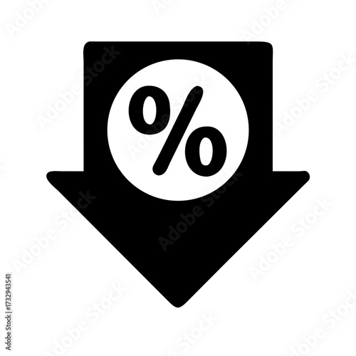 Dynamic percentage decrease icon symbolizing financial loss, budget cuts, or sales reduction offers compelling visual for economic downturns