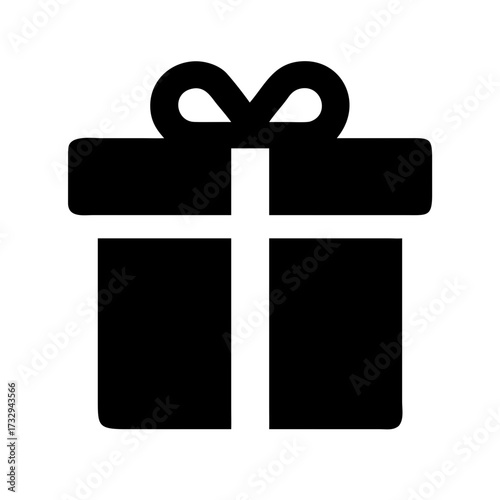 Elegant black gift box icon with a pristine white ribbon bow perfect for holiday promotions and celebrations
