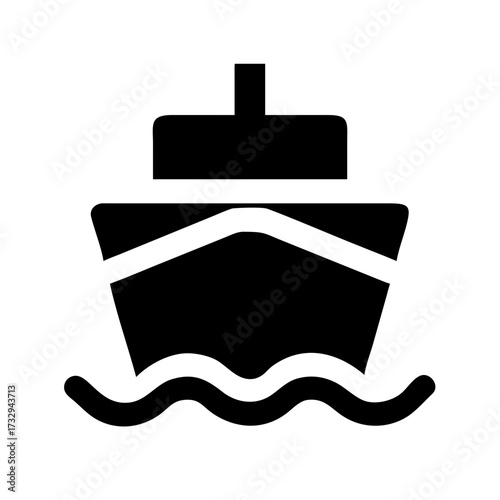 Sleek modern ship silhouette sails smoothly across stylized waves, conveying transport and journey