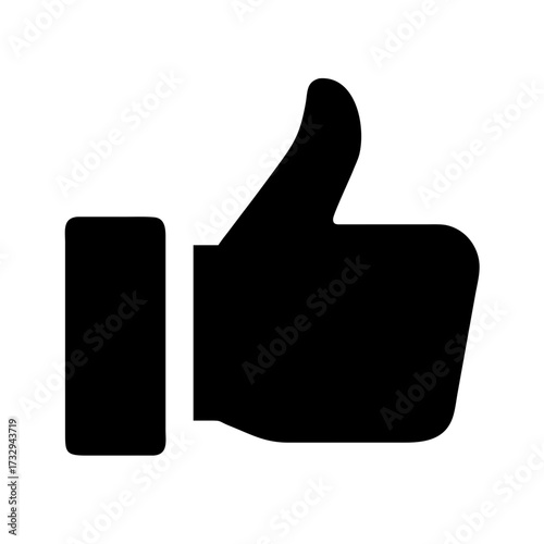 Simple black thumbs up icon conveying approval, agreement, and positive feedback in a clean, modern style perfect for digital communication and branding.