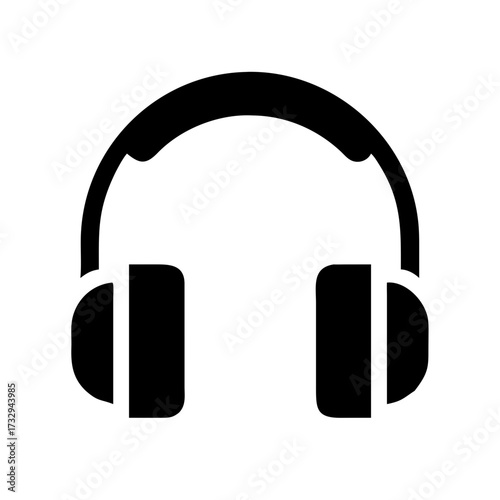 Modern black headphones icon symbolizing audio, music, and sound for digital entertainment and professional audio applications