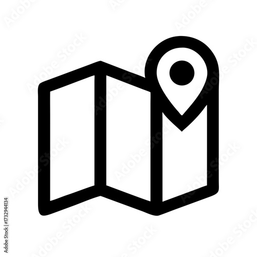 Modern map icon with pin marker, symbolizing navigation, location finding, and travel planning, perfect for digital interfaces and apps.