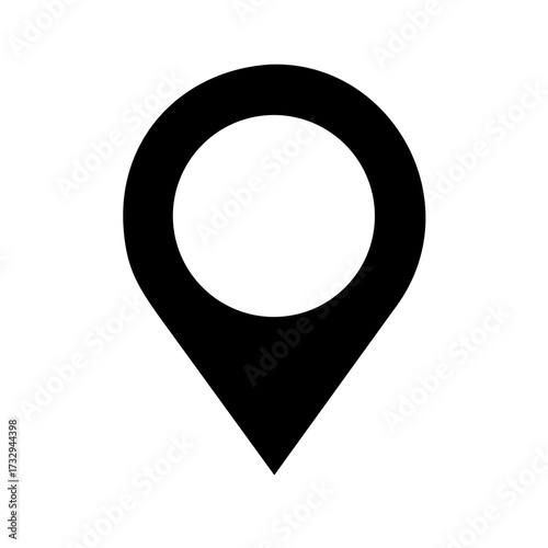 Modern black map pin icon signifying location discovery and pinpoint accuracy for navigation and travel planning