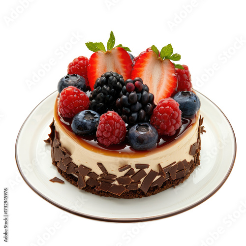 Small, decorated fruit cake on a plate