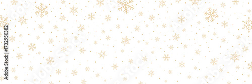 Christmas pattern. White background with gold snowflakes. Elegant winter texture for holiday, festive or New Year design. Cute golden design template. Vector illustration.