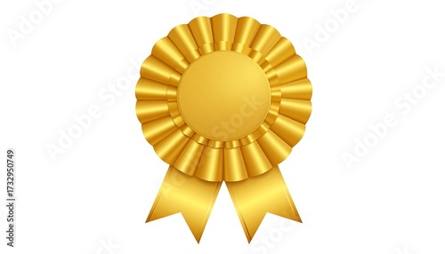 A gold rosette award with layered circular design and two ribbon tails, isolated on a white background