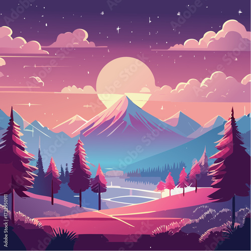 winter landscape with trees and mountains