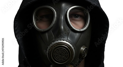 Man wearing gas mask isolated on white background concept illustration