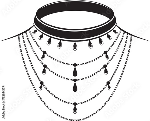 Elegant black choker necklace with draping chains and pendants