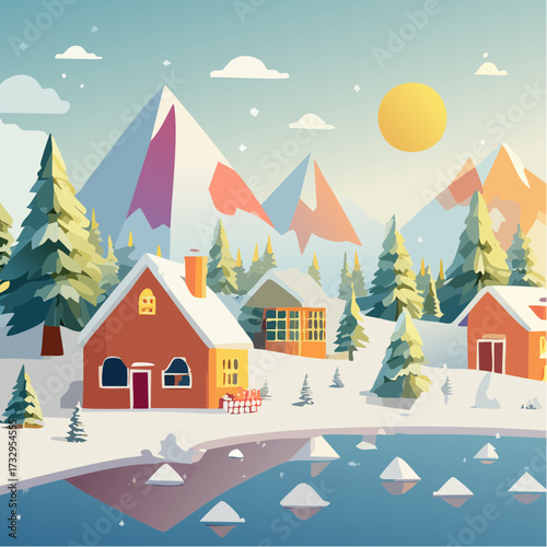 winter landscape with houses and trees