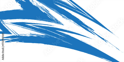 Grunge grainy blue brush stroke with spray texture. Hand drawn distress damaged vintage banner with zigzag bold line. Rough thick brush stroke texture. Spray paint effect vector background.