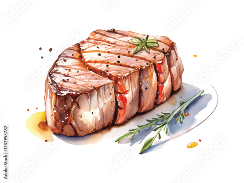 Steak cooked in sauce illustration in watercolor style convert to vector