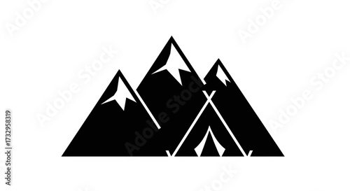 Serene mountain range silhouette with a minimalist tent invoking outdoor adventure spirit