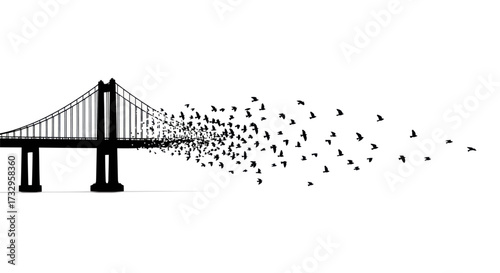 Silhouette bridge merging into flight: A symbolic journey towards freedom and transformation