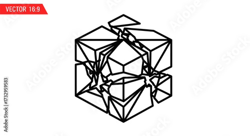 Deconstructed geometric cube representation symbolizing fragility and transformation of structure