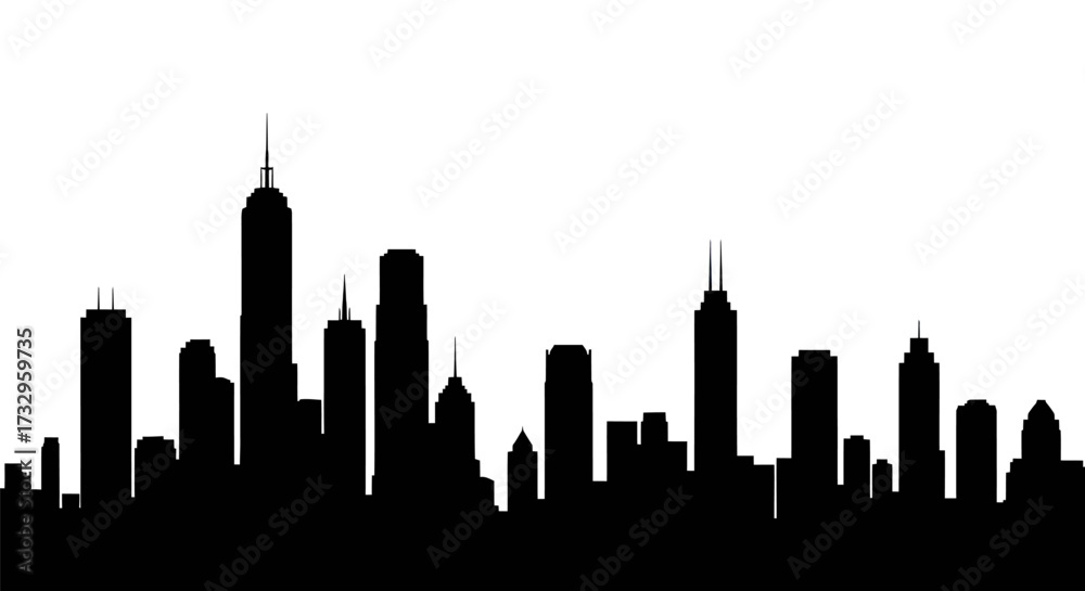 Obraz premium Dramatic monochrome skyline silhouette showcasing an urban cityscape panorama