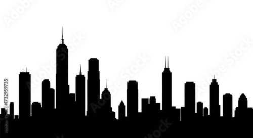 Dramatic monochrome skyline silhouette showcasing an urban cityscape panorama