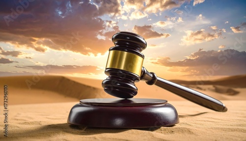 Fototapeta Naklejka Na Ścianę i Meble -  Judge's gavel in desert sunset (1)