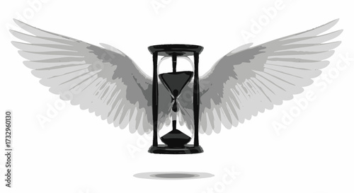 Ephemeral passage hourglass flight with wings concept reflecting mortality transcendence