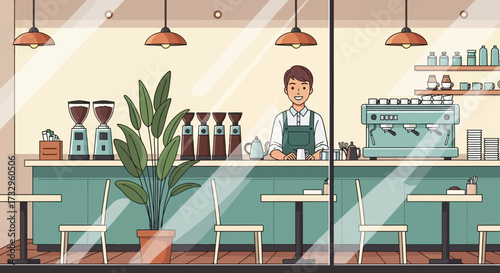 Vector illustration of barista making coffee. Illustration for website, landing page, mobile app, poster and banner. Trendy flat vector illustration